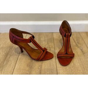 Givenchy Burnt Orange T-Strap Leather Heels Sandal D'Orsay Sz 9 Designer $900